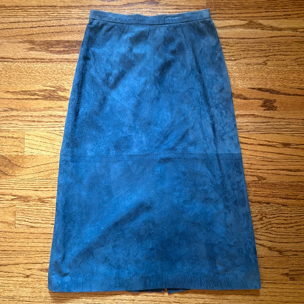 Georgetown Leather Design Blue Suede Midi Skirt